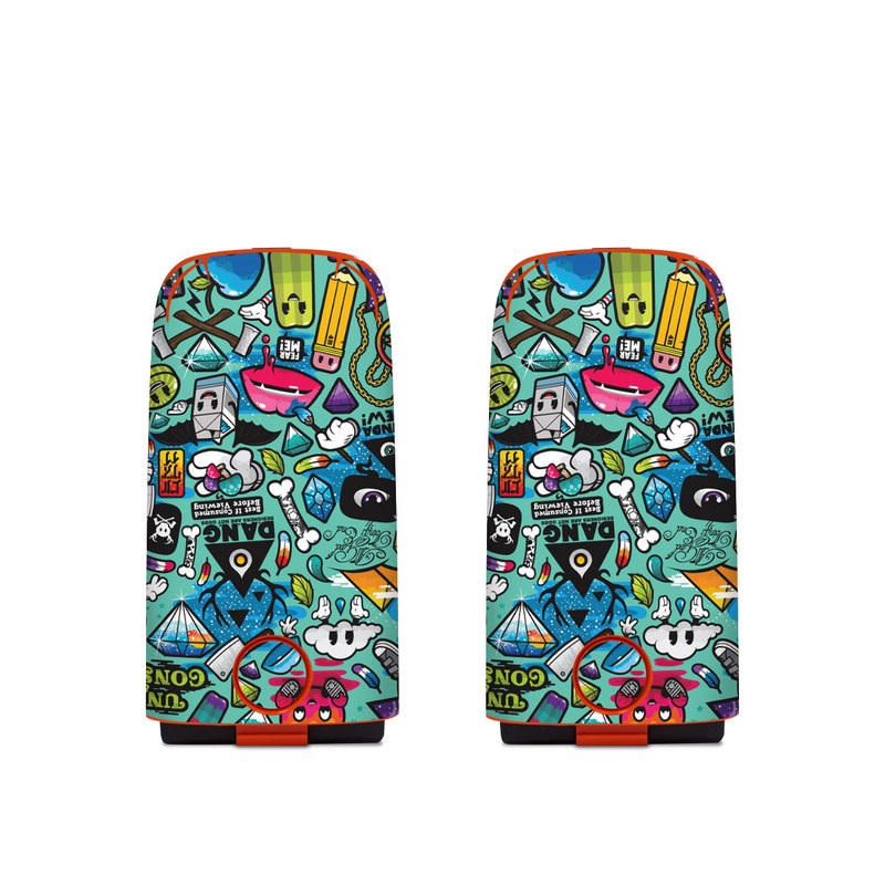 Autel EVO Battery Skin design of Cartoon, Art, Pattern, Design, Illustration, Visual arts, Doodle, Psychedelic art, with black, blue, gray, red, green colors