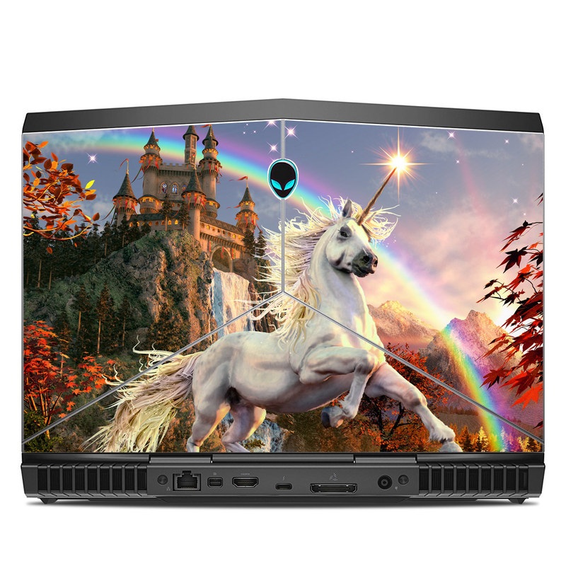 Alienware 13 R3 Skin design of Nature, Unicorn, Fictional character, Sky, Mythical creature, Mythology, Cg artwork, Horse, Mane, Wildlife, with black, gray, red, green, blue colors