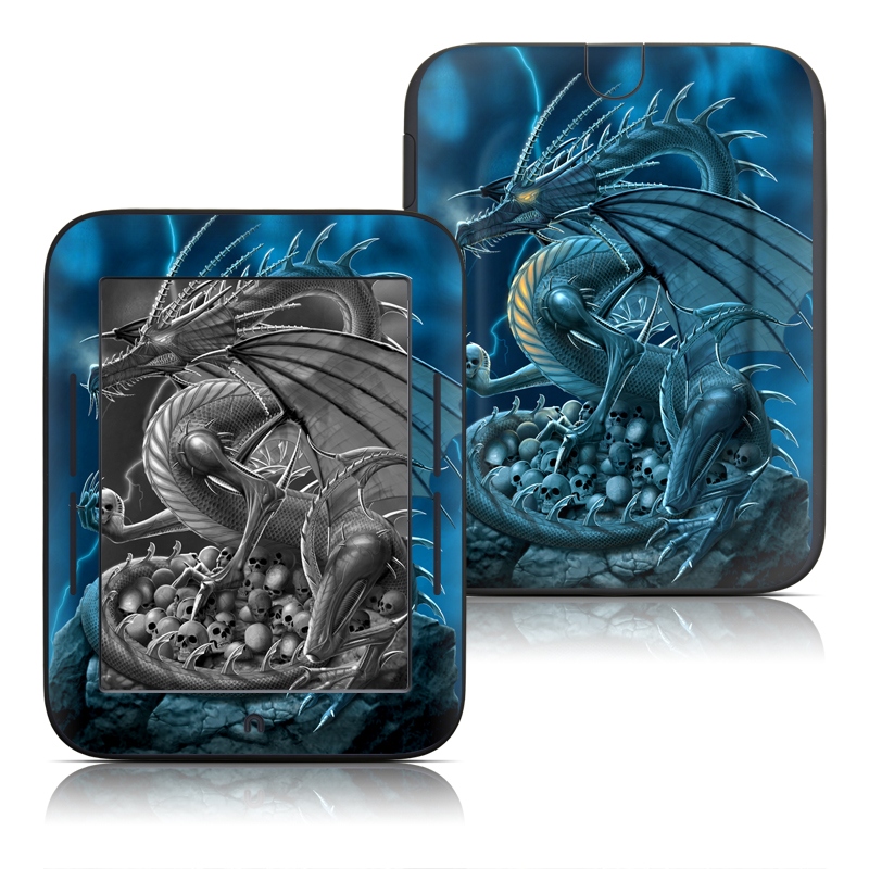Barnes & Noble NOOK Simple Touch Skin design of Cg artwork, Dragon, Mythology, Fictional character, Illustration, Mythical creature, Art, Demon, with blue, yellow colors