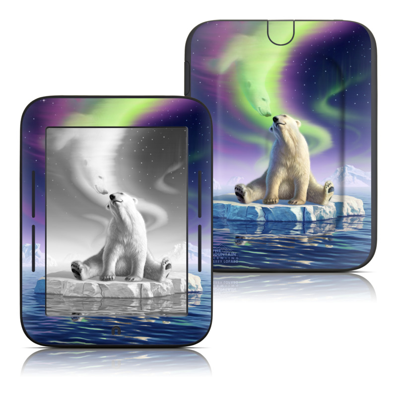 Barnes & Noble NOOK Simple Touch Skin design of Aurora, Sky, Wildlife, Polar bear, Fictional character, with white, blue, green, purple colors