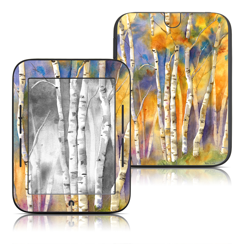  Skin design of Canoe birch, Watercolor paint, Tree, Birch, Woody plant, Painting, Plant, Birch family, Paint, Trunk, with orange, yellow, green, white, purple, blue colors