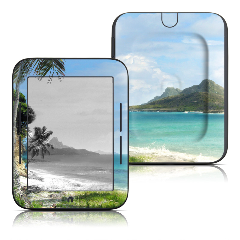 Barnes & Noble NOOK Simple Touch Skin design of Body of water, Tropics, Nature, Natural landscape, Shore, Coast, Caribbean, Sea, Tree, Beach, with gray, black, blue, green colors