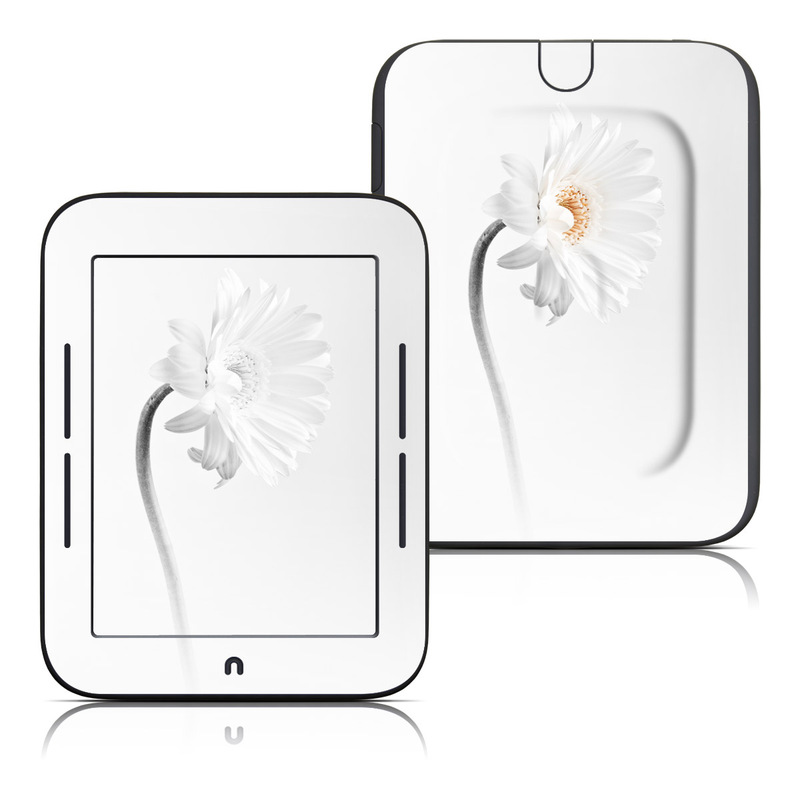 Barnes & Noble NOOK Simple Touch Skin design of White, Hair accessory, Headpiece, Gerbera, Petal, Flower, Plant, Still life photography, Headband, Fashion accessory, with white, gray colors