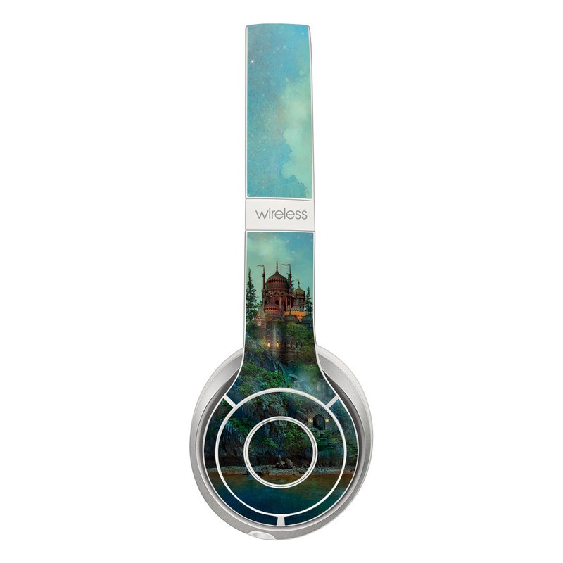 Beats Solo 2 Wireless Skin design of Nature, Natural landscape, Sky, Painting, Landscape, Illustration, Watercolor paint, Art, Calm, Water castle with black, gray, blue, green colors
