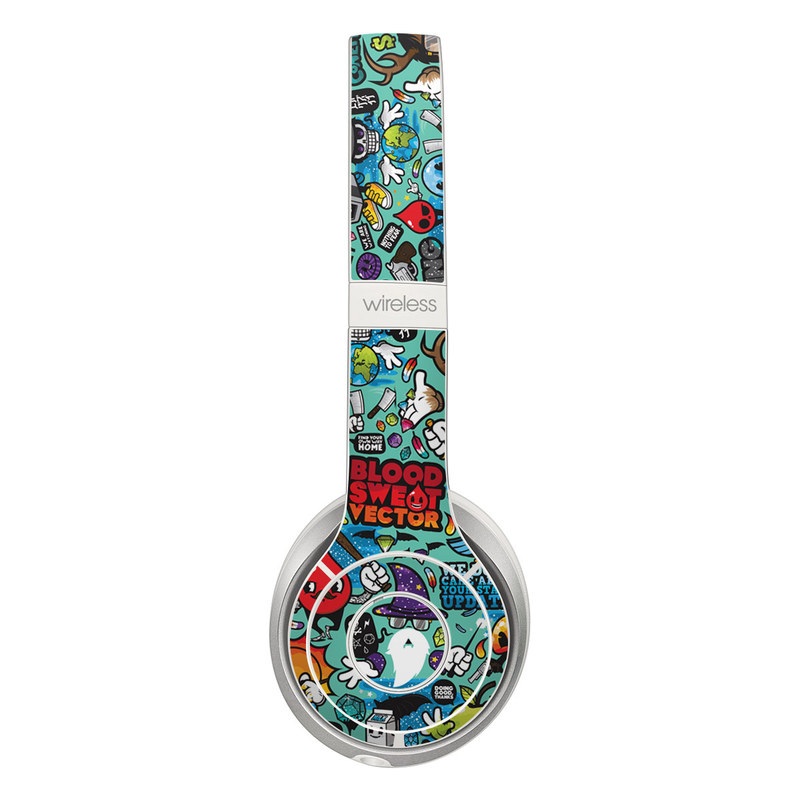 Beats Solo 2 Wireless Skin design of Cartoon, Art, Pattern, Design, Illustration, Visual arts, Doodle, Psychedelic art with black, blue, gray, red, green colors