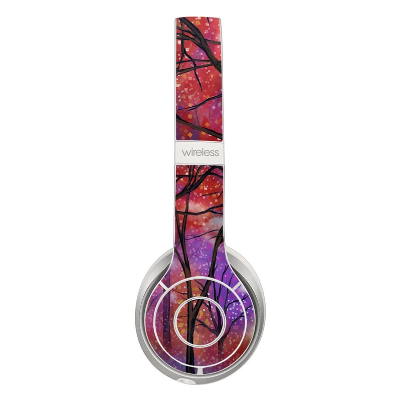 Beats Solo 2 Wireless Skin design of Nature, Tree, Natural landscape, Painting, Watercolor paint, Branch, Acrylic paint, Purple, Modern art, Leaf with red, purple, black, gray, green, blue colors