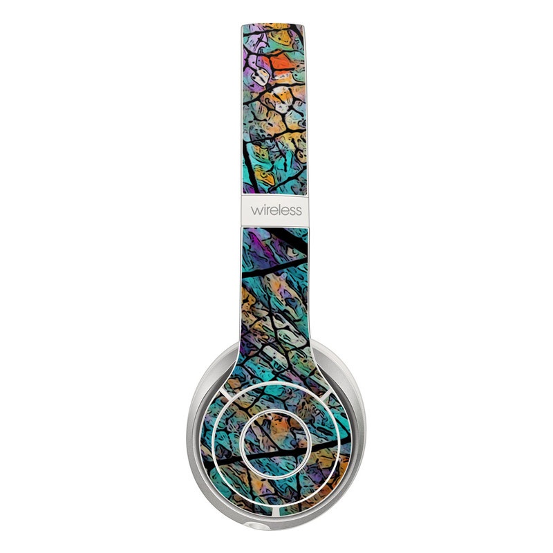 Beats Solo 2 Wireless Skin design of Pattern, Colorfulness, Line, Branch, Tree, Leaf, Design, Visual arts, Glass, Plant with black, gray, red, blue, green colors
