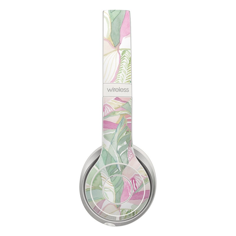 Beats Solo 2 Wireless Skin design of Pink, Leaf, Botany, Pattern, Plant, Flower, Illustration with white, green, pink, orange colors