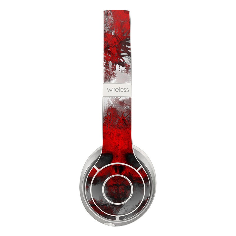Beats Solo 2 Wireless Skin design of Red, Graphic design, Skull, Illustration, Bone, Graphics, Art, Fictional character with red, gray, black, white colors