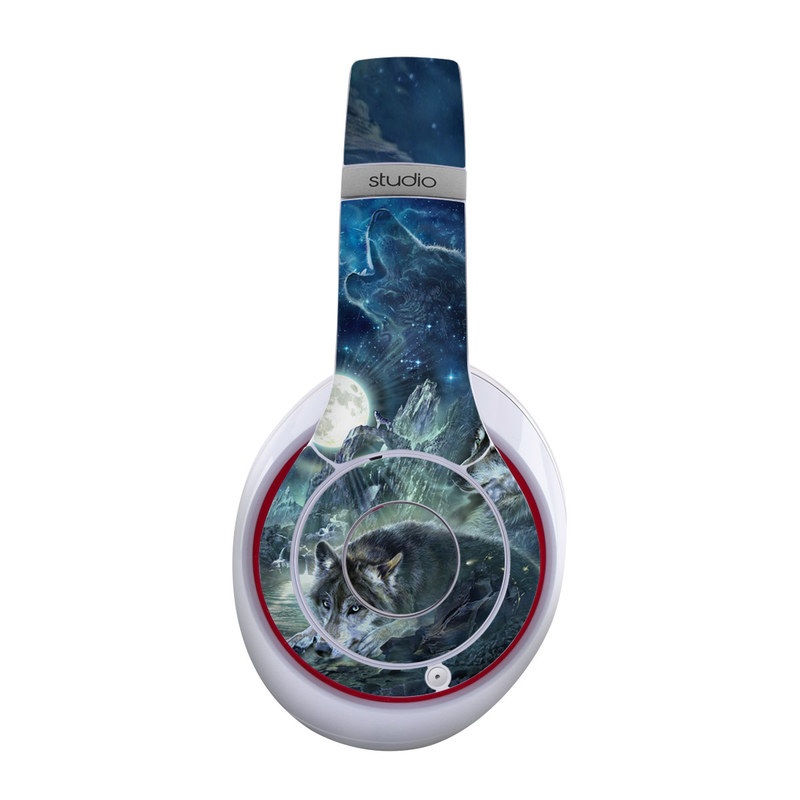 Beats Studio Wireless Skin design of Cg artwork, Fictional character, Darkness, Werewolf, Illustration, Wolf, Mythical creature, Graphic design, Dragon, Mythology, with black, blue, gray, white colors