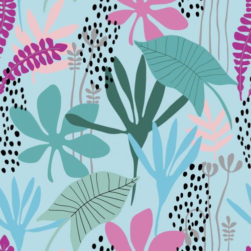 Design of White, Leaf, Botany, Green, Textile, Branch, Organism, Plant, Font, Pink, with blue, green, pink, purple, black, gray colors