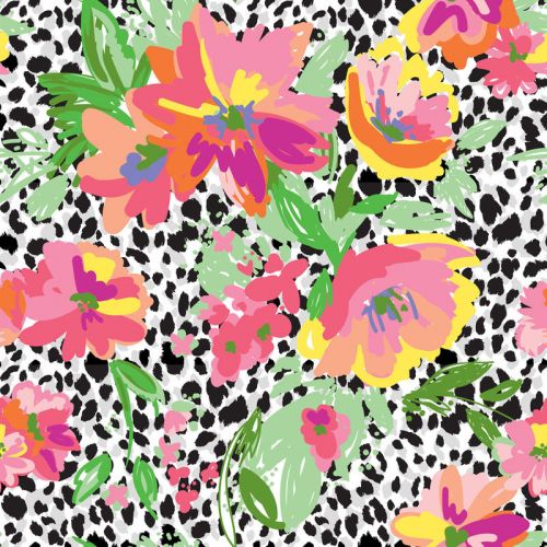 Design of Flower, Petal, Textile, Pink, Creative arts, Art, Magenta, Pattern, Plant, Symmetry, with pink, orange, yellow, purple, green, black, white colors