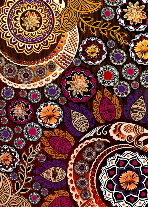 DJI Mavic Mini Skin design of Pattern, Motif, Visual arts, Design, Art, Floral design, Textile, Paisley, Tapestry, Circle, with brown, purple, red, white, black colors