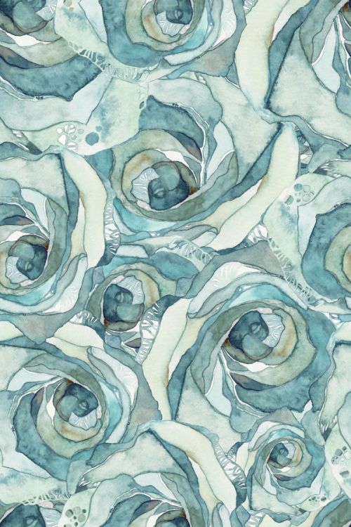 Design of Rose, Garden roses, Blue, Flower, Rose family, Watercolor paint, Plant, Pattern, Rosa × centifolia, Blue rose, with blue, green colors