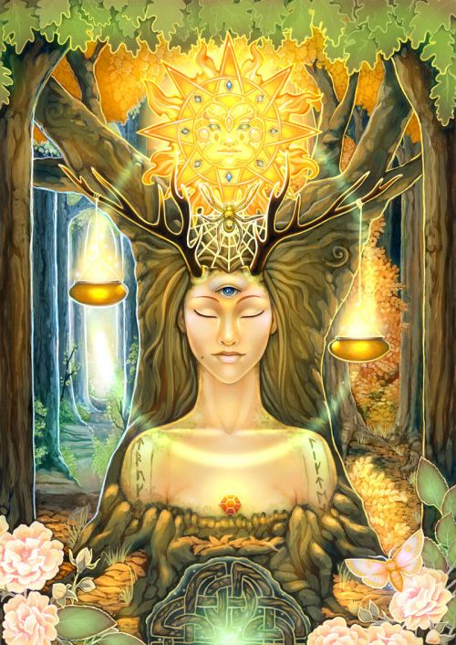 Design of Painting, Art, Illustration, Plant, Fictional character, Mythology, Cg artwork, Visual arts, Glass, Drawing, with yellow, green, brown, pink, orange, black colors