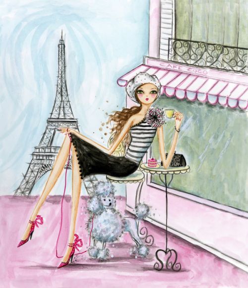 Design of Pink, Illustration, Sitting, Konghou, Watercolor paint, Fashion illustration, Art, Drawing, Style, with gray, purple, blue, black, pink colors