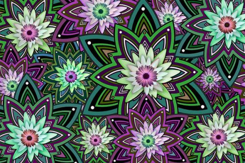 Yeti Rambler Colster Skin design of Pattern, Purple, Green, Flower, Psychedelic art, Design, Lilac, Plant, Symmetry, Visual arts, with black, gray, green, purple, blue, red colors