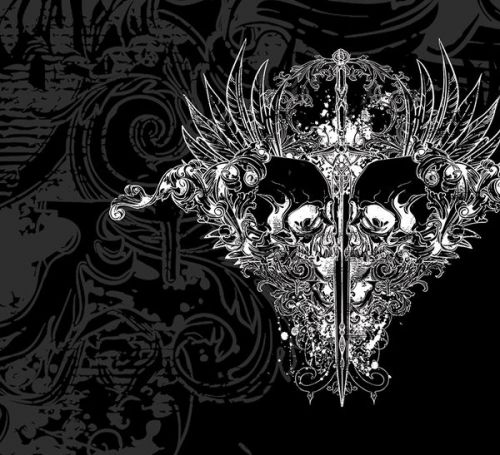  Skin design of Illustration, Art, Design, Monochrome, Graphic design, Pattern, Fictional character, Skull, Black-and-white, Graphics, with black, gray colors