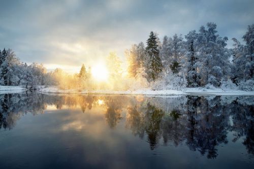 Design of Cloud, Water, Sky, Water resources, Atmosphere, Plant, Natural landscape, Branch, Tree, Freezing, with blue, black, yellow, orange, white colors