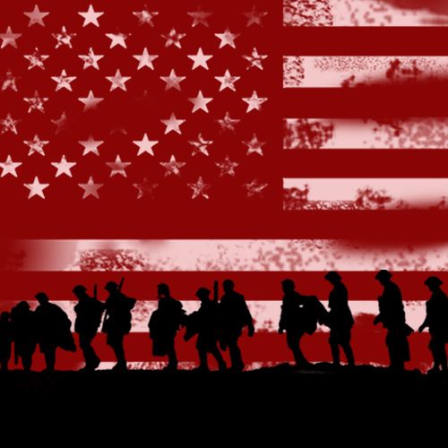 Design of Red, Flag, Font, Veterans day, Crowd, Illustration, Silhouette, Red flag with red, black, gray, pink colors