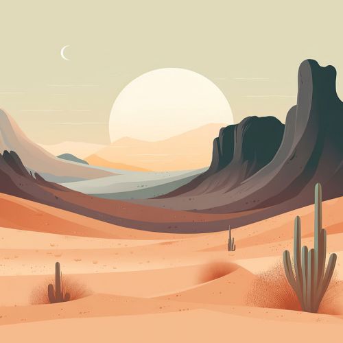 Design of Sky, Light, Nature, Natural landscape, Art, Landscape, Moon, Mountainous landforms, Formation, Erg, with orange, yellow, brown, green, white, black colors