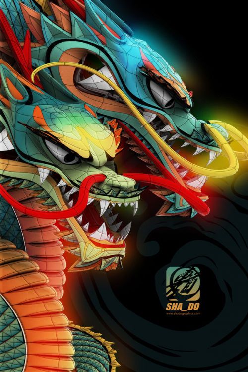  Skin design of Dragon, Fictional character, Illustration, Art, Cg artwork, Fiction, Mythical creature, Graphics, with black, green, red, yellow, orange colors