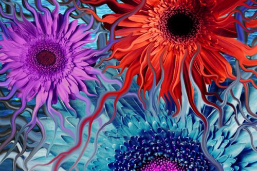 PlayStation 3 Slim Skin design of Psychedelic art, Pattern, Organism, Colorfulness, Art, Flower, Petal, Design, Fractal art, Electric blue, with red, black, blue, purple, gray colors