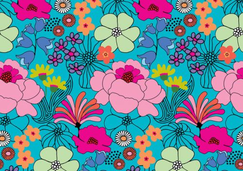 Design of Flower, Green, Azure, Nature, Botany, Petal, Blue, Textile, Pink, Art, with blue, pink, yellow, orange, red, purple, green colors