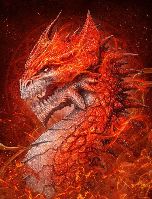 Old Mac mini Skin design of Fictional character, Cg artwork, Illustration, Art, Demon, Geological phenomenon, Mythical creature, Dragon, Cryptid, with red, orange, yellow colors