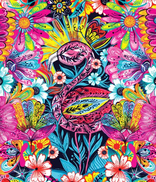  Skin design of Psychedelic art, Pattern, Visual arts, Art, Design, Textile, Illustration, Plant, Graphic design, Drawing, with pink, yellow, black, blue, white colors