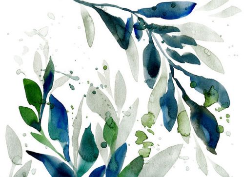 Yeti Rambler Jug Half Gallon Skin design of Leaf, Branch, Plant, Tree, Botany, Flower, Design, Eucalyptus, Pattern, Watercolor paint with white, blue, green, gray colors