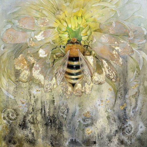 Design of Honeybee, Insect, Bee, Membrane-winged insect, Invertebrate, Pest, Watercolor paint, Pollinator, Illustration, Organism with yellow, orange, black, green, gray, pink colors
