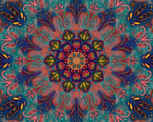 DJI Action 2 Skin design of Psychedelic art, Pattern, Art, Textile, Symmetry, Visual arts, Design, Fractal art, Kaleidoscope, Tapestry, with blue, yellow, red, green, pink, green colors