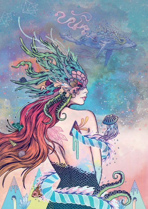 iPhone 12 Hybrid Case design of Illustration, Fictional character, Art, Cg artwork, Fiction, Mythology, Painting, Mermaid, with blue, purple, green, red, yellow, pink colors