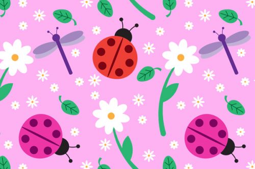  Skin design of Pink, Pattern, Design, Magenta, Clip art, Plant, Visual arts, Ladybug, Child art, Illustration, with pink, white, purple, gray, red, blue colors