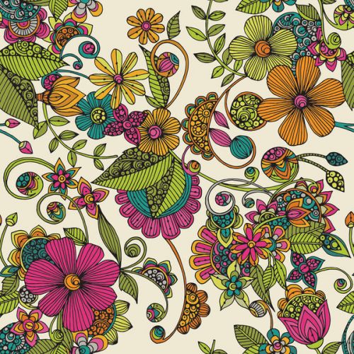  Skin design of Pattern, Floral design, Motif, Design, Visual arts, Botany, Pedicel, Flower, Plant, Textile, with green, pink, orange, blue colors