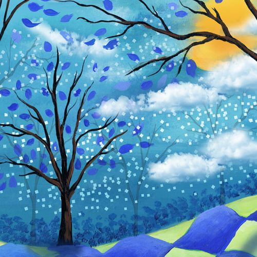 SanDisk Sansa Clip Zip Skin design of Natural landscape, Nature, Blue, Tree, Sky, Branch, Spring, Woody plant, Plant, Leaf, with blue, gray, black, purple, green colors