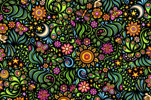 Wii U Skin design of Pattern, Psychedelic art, Visual arts, Art, Design, Motif, Organism, Circle, Textile, Plant, with black, red, green, blue, purple colors