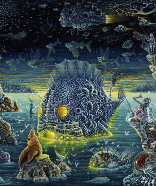 Design of Organism, Water, Illustration, Art, Painting, Cg artwork, Fiction, Fictional character, Marine biology, Mythology, with black, gray, blue, green colors