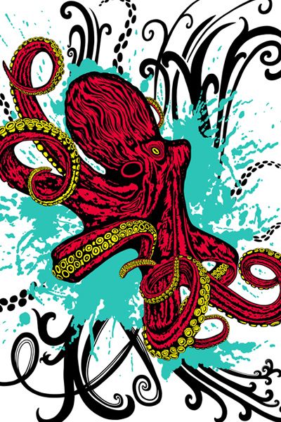 GoPro Hero4 Session Skin design of Graphic design, Illustration, Visual arts, Octopus, Design, Art, Fictional character, Pattern, Clip art, Line art with black, white, gray, red, blue, green colors