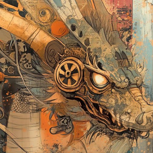 Design of Visual arts, Painting, Illustration, Fictional character, CG artwork, Modern art, Graphics, Graphic design, Mythical creature, Art Paint, with yellow, orange, black, gray, red colors