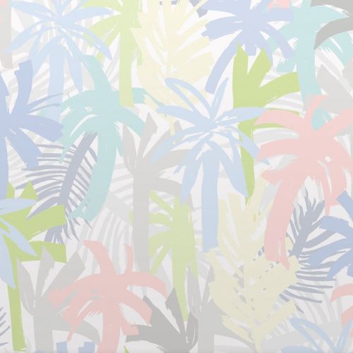 Design of Palm trees, with bllue, green, pink, yellow, white, gray colors