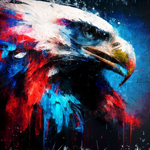 Design of Bird, Beak, Organism, Art, Feather, Paint, Painting, Accipitridae, Bird of prey, Electric blue, with blue, red, white, black, gray, yellow colors