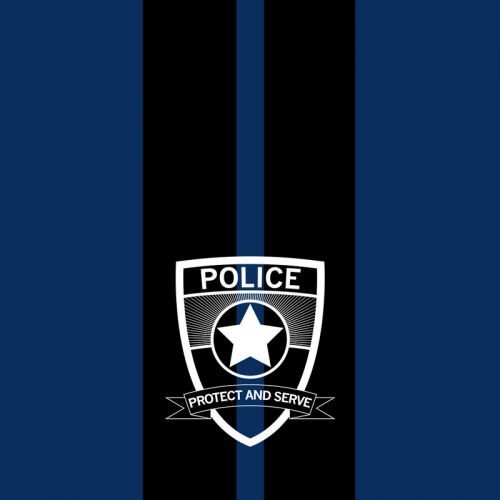 Design of Symbol, Logo, Badge, Emblem, Graphics, Security, Law enforcement, with blue, black, white colors