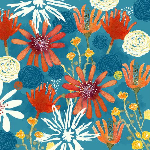 PSP go Skin design of Pattern, Visual arts, Wrapping paper, Design, Wildflower, Floral design, Textile, Flower, Plant, Motif, with blue, red, gray, yellow, green colors