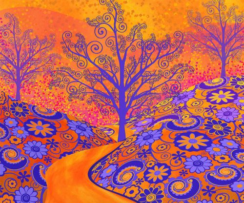 PlayStation Vita Skin design of Blue, Orange, Art, Acrylic paint, Modern art, Pattern, Visual arts, Painting, Majorelle blue, Psychedelic art, with orange, yellow, red, purple colors