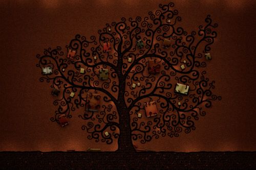 Design of Tree, Brown, Leaf, Plant, Woody plant, Branch, Visual arts, Font, Pattern, Art with black colors