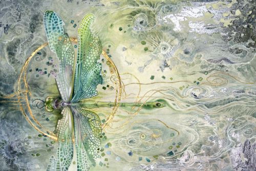DJI Action 2 Skin design of Green, Painting, Watercolor paint, Water, Acrylic paint, Leaf, Visual arts, Plant, Art, Photography with green, yellow, blue, gray colors