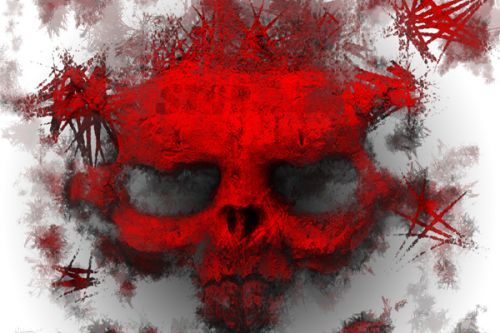 Design of Red, Graphic design, Skull, Illustration, Bone, Graphics, Art, Fictional character, with red, gray, black, white colors