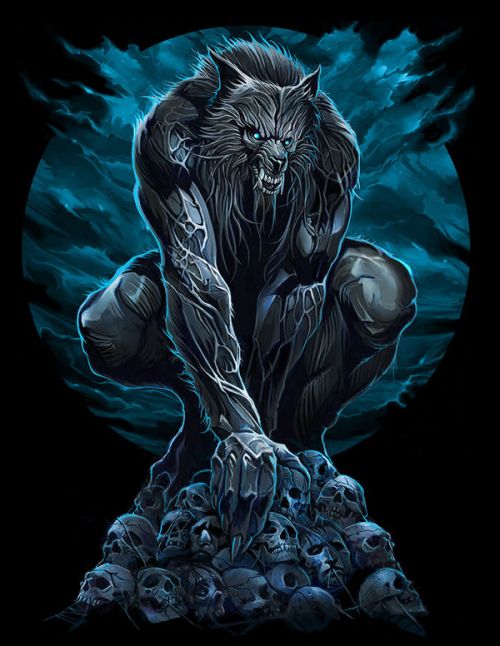 DJI Mavic Mini Skin design of Illustration, Fictional character, Werewolf, Darkness, Art, Mythology, Graphic design, Mythical creature, Cg artwork, with gray, blue, black colors